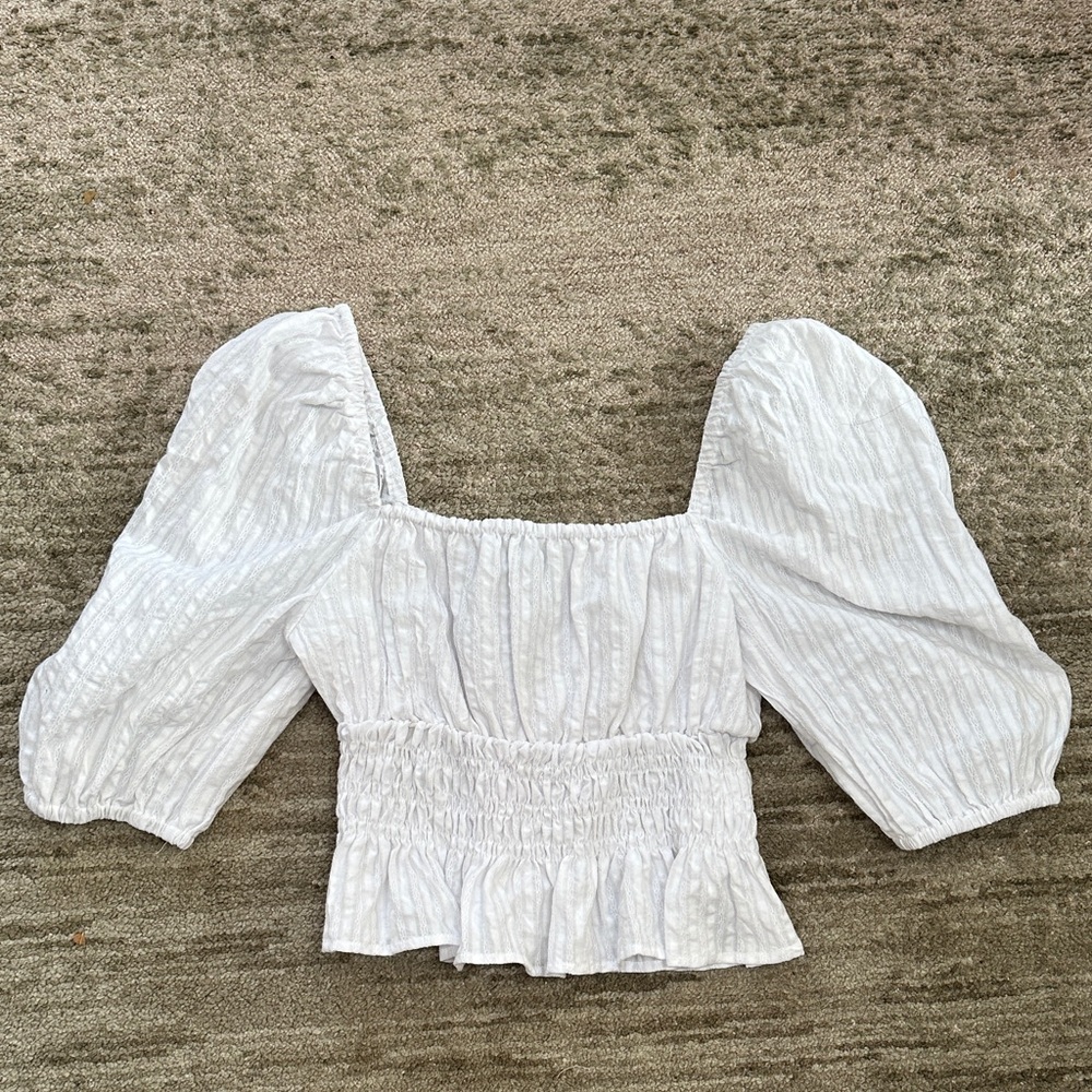 MINKPINK White Textured Puff Sleeve Blouse